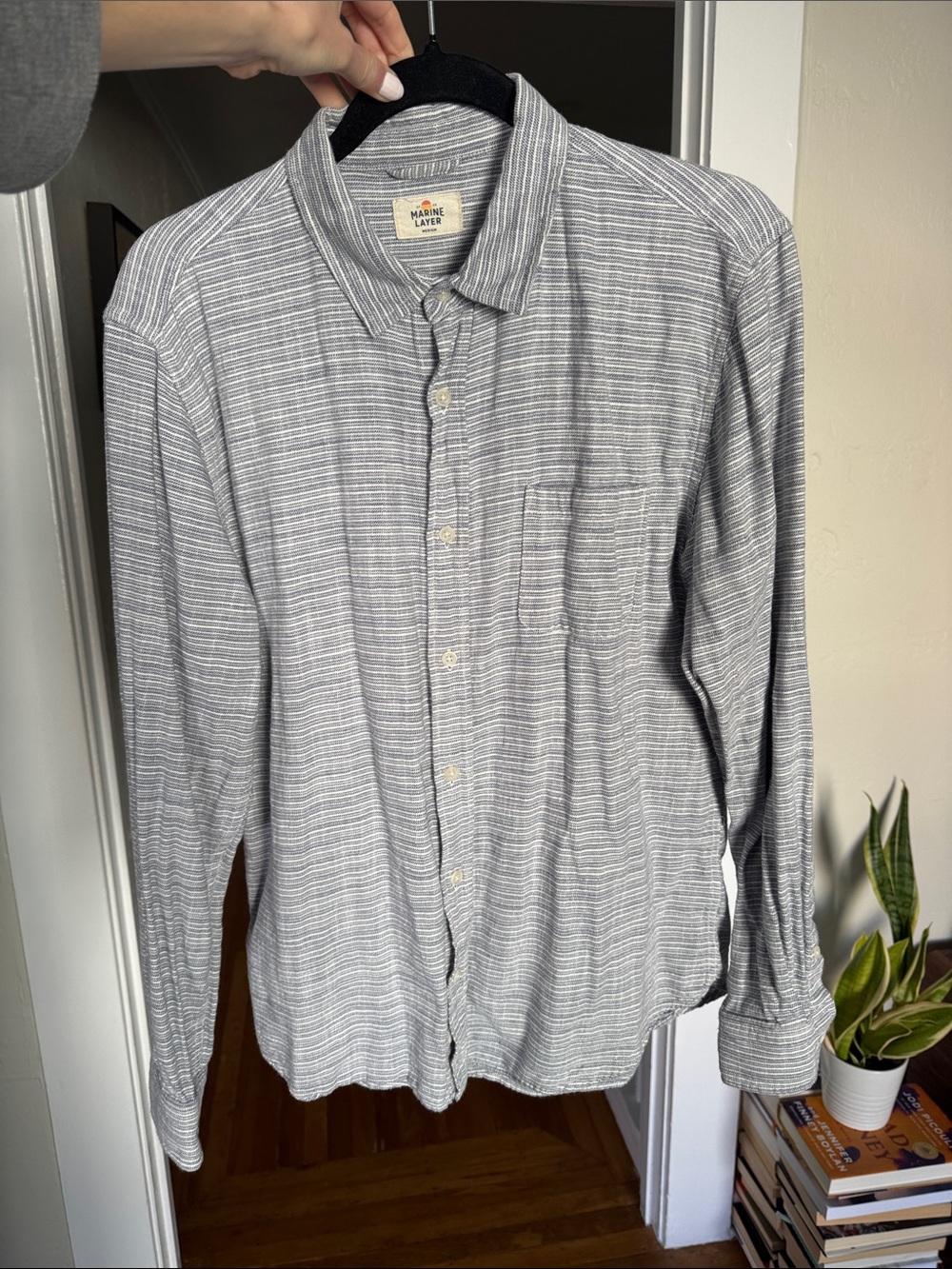 Marine Layer Men's Gray Striped Button-Down Shirt